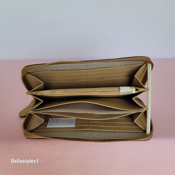 COACH Smooth Leather Zip-Around Accordion Wallet with Back-Slip Pocket-Tan color - Picture 15 of 16